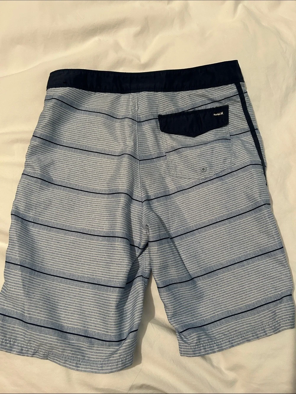 Hurley Light Blue & Navy Striped Swim Board shorts